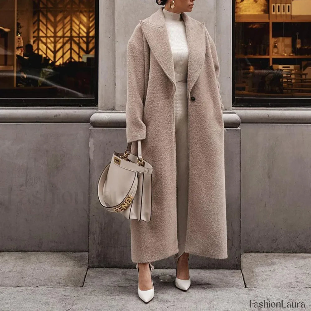 Cashmere Languid Elegant Commuting Thin Warm Mid length Overcoats Khaki / S