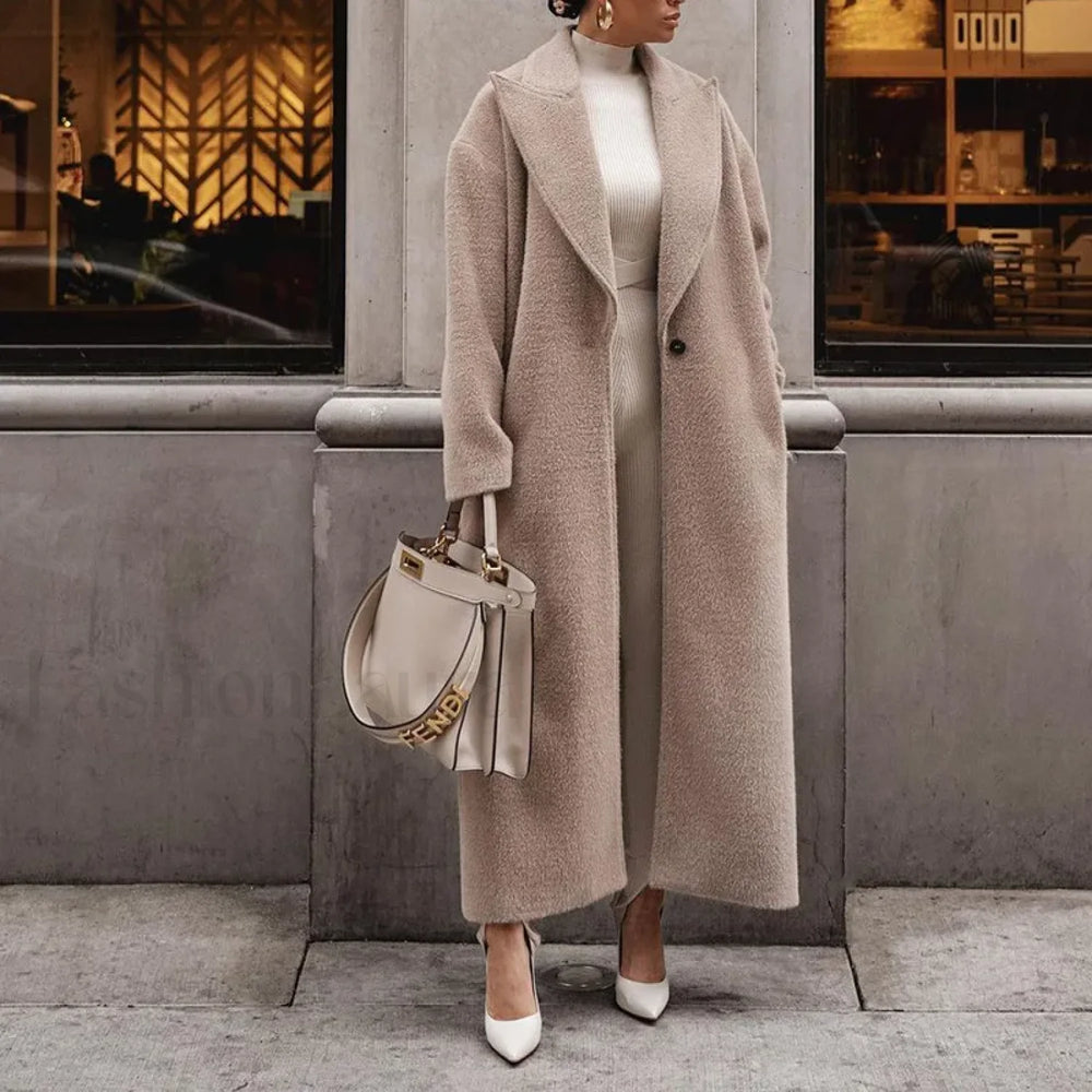Cashmere Languid Elegant Commuting Thin Warm Mid length Overcoats Khaki / S