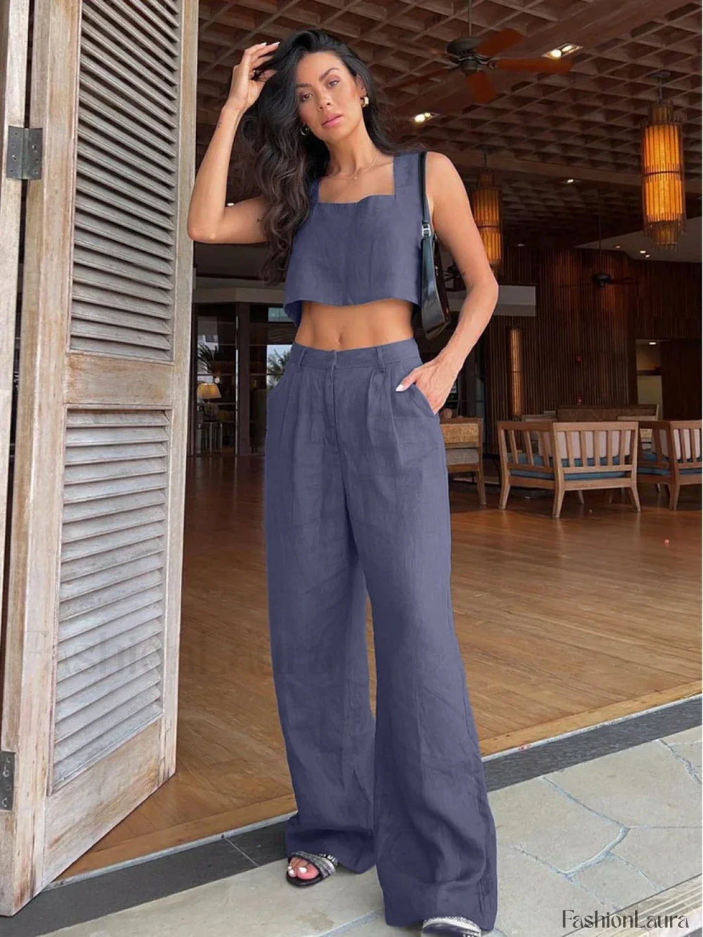 Casual Backless Crop Pants Two Piece Set PURPLE / S