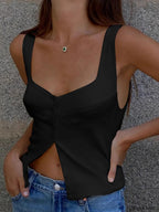 Casual Button Front Strappy Top Black / XS Tank Tops & Camis