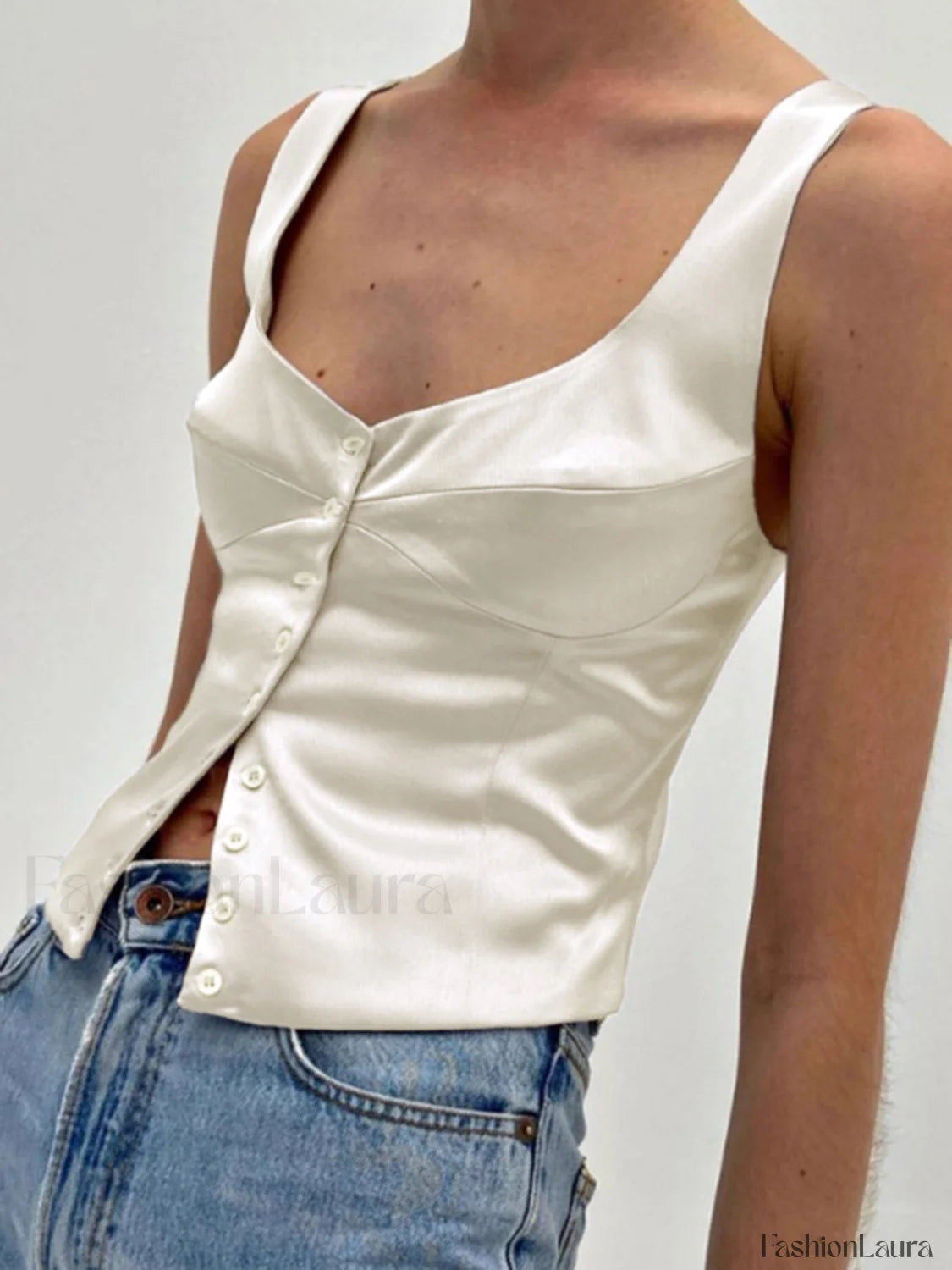 Casual Button Front Strappy Top Tank Tops & Camis