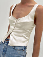 Casual Button Front Strappy Top Tank Tops & Camis