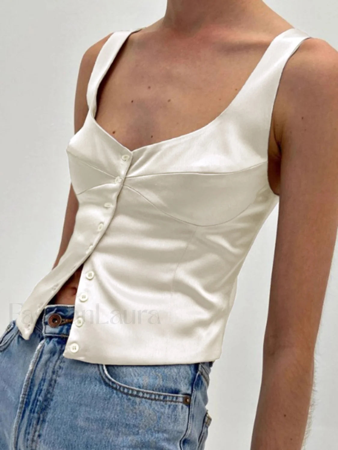 Casual Button Front Strappy Top Tank Tops & Camis