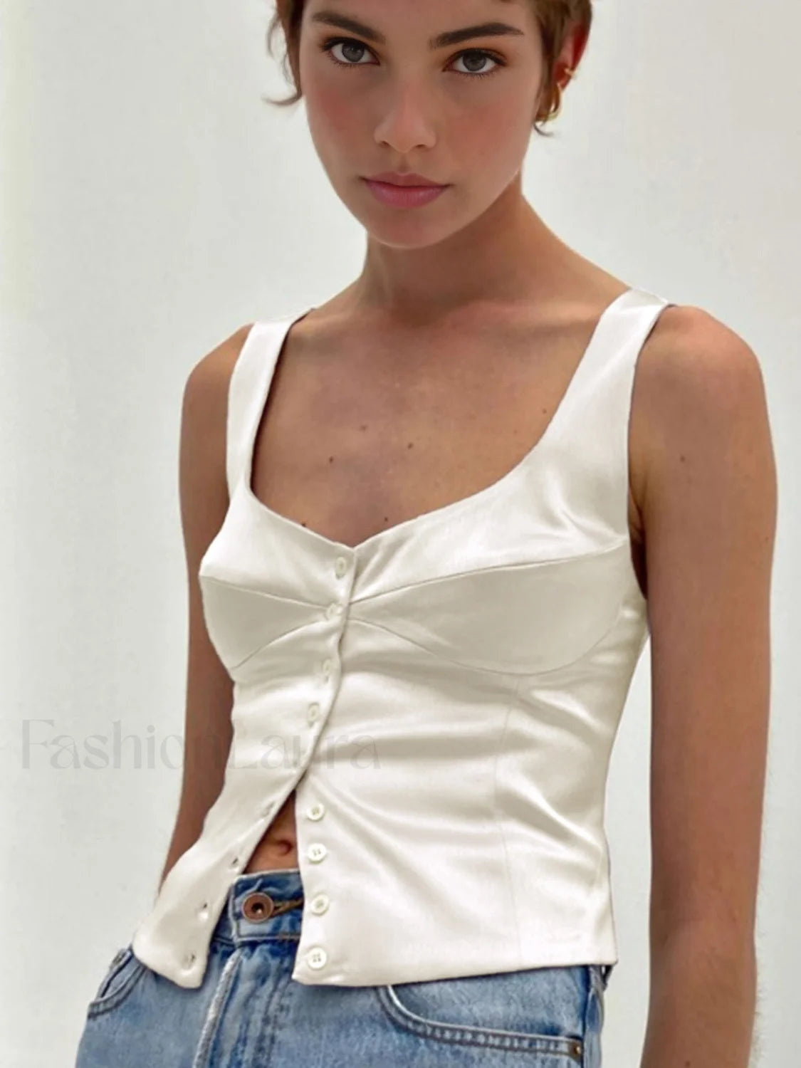 Casual Button Front Strappy Top Tank Tops & Camis