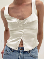 Casual Button Front Strappy Top Tank Tops & Camis