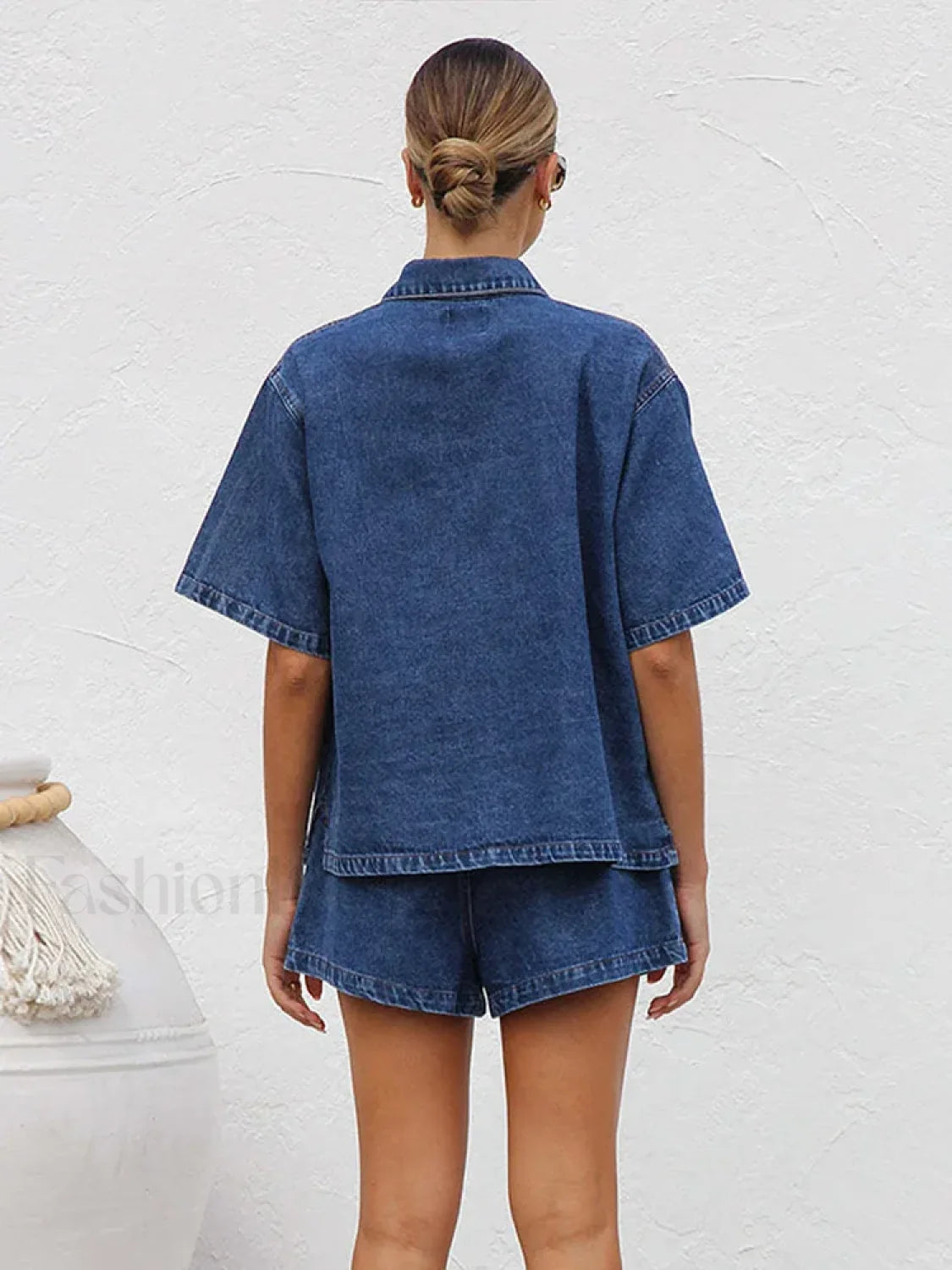 Casual Denim Shirt Pants Two Piece Set