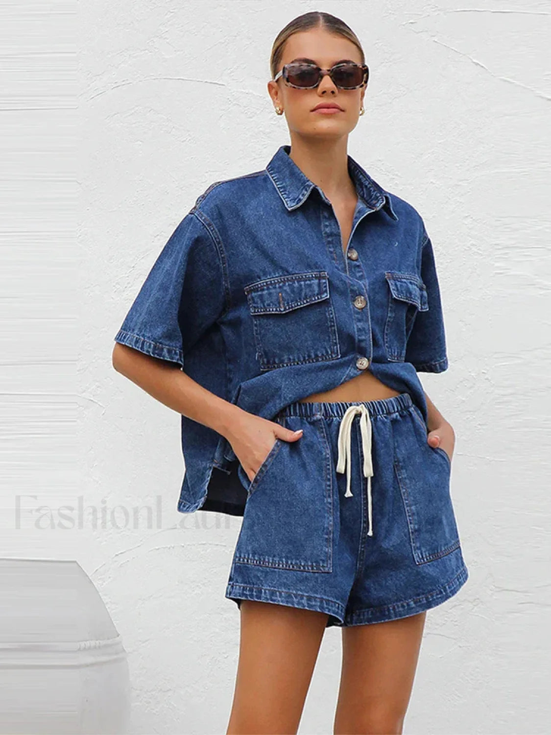 Casual Denim Shirt Pants Two Piece Set Main image