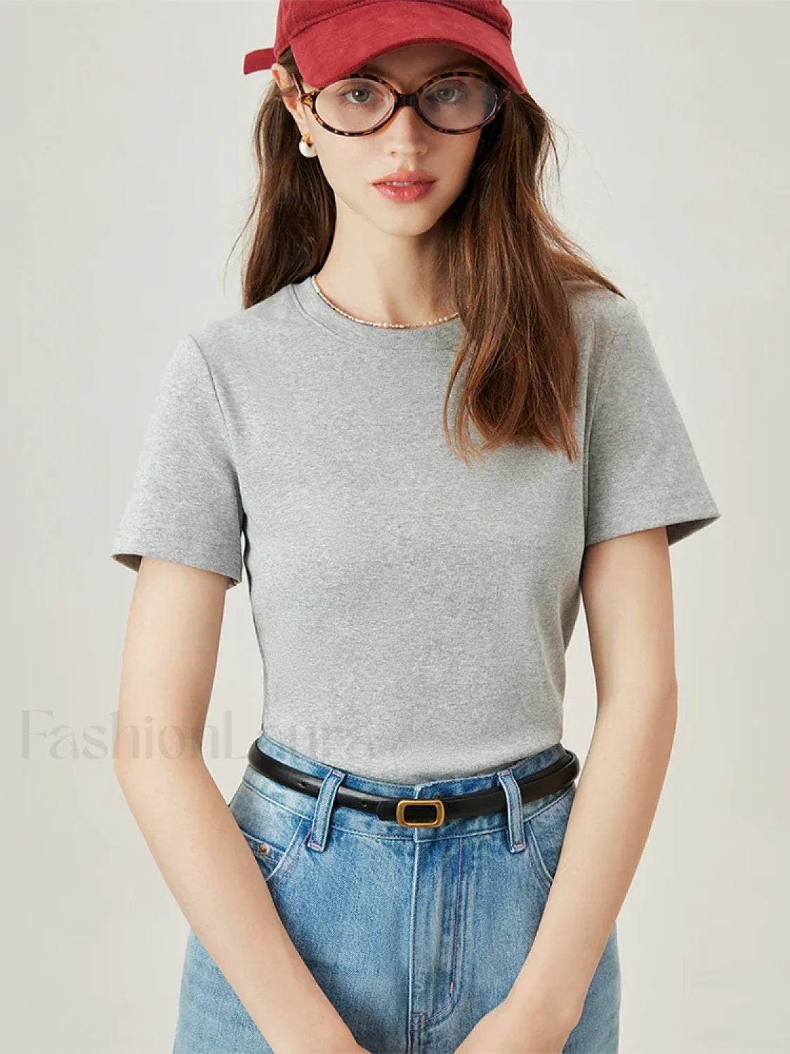 Casual Grey Cotton Elastic Neck T-Shirt Secondary image