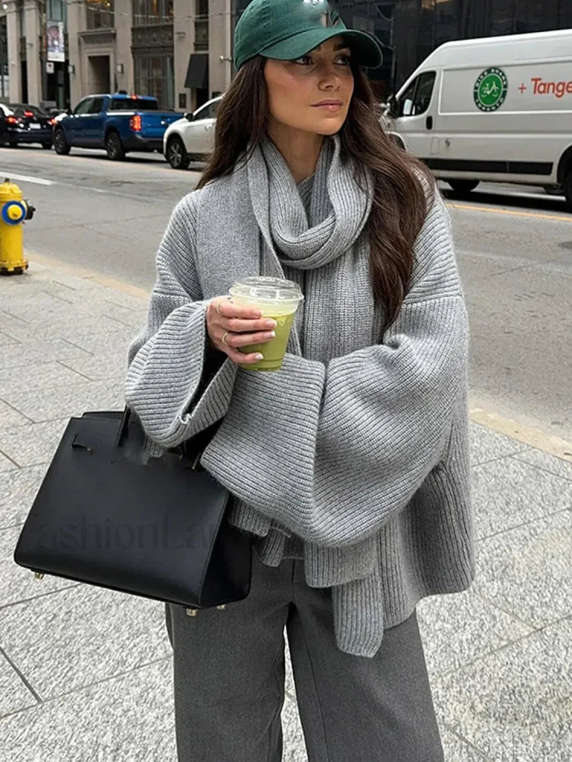 Casual Grey Cropped Oversize Women’s Scarf Collar Long Sleeve Knitted Pullover Sweater Grey / S Sweaters L Main image