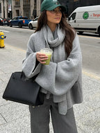 Casual Grey Cropped Oversize Women’s Scarf Collar Long Sleeve Knitted Pullover Sweater Grey / S Sweaters L