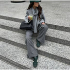 Casual Grey Cropped Oversize Women’s Scarf Collar Long Sleeve Knitted Pullover Sweater Sweaters L