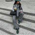 Casual Grey Cropped Oversize Women’s Scarf Collar Long Sleeve Knitted Pullover Sweater Sweaters L