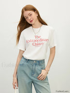 Casual Letter Round Neck Short T Shirt Ivory / XS