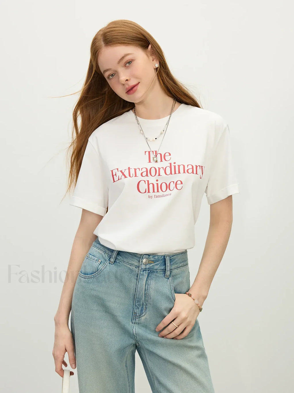 Casual Letter Round Neck Short T Shirt Ivory / XS