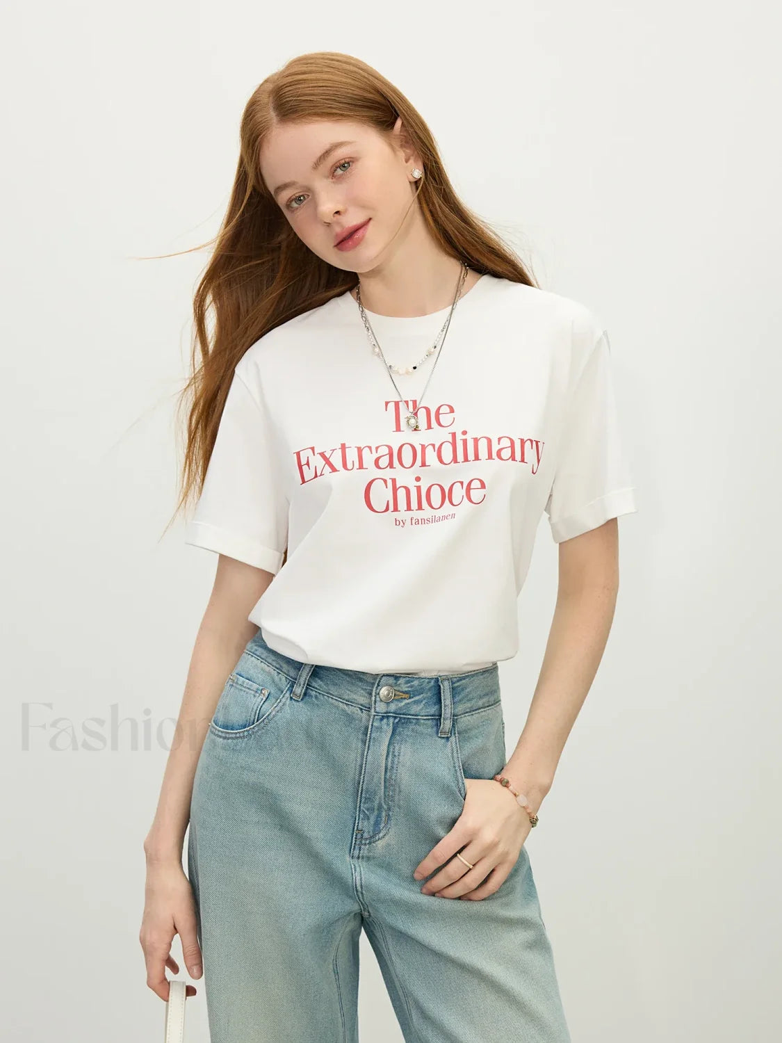 Casual Letter Round Neck Short T Shirt Ivory / XS