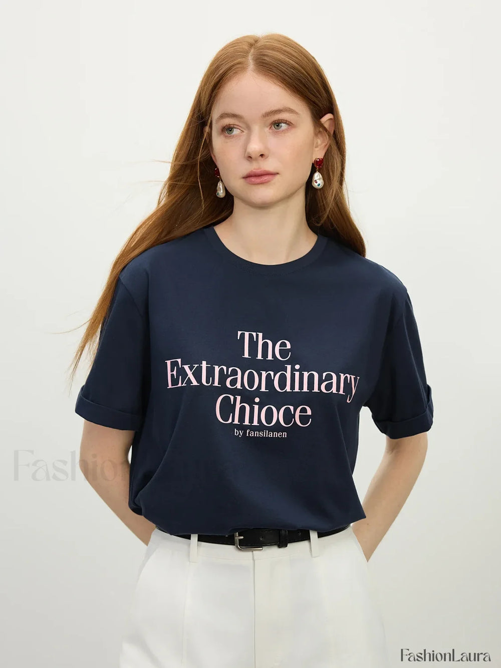 Casual Letter Round Neck Short T Shirt Navy Blue / XS