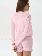 Casual Long Sleeve Robe Shorts Two Piece Set