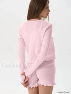 Casual Long Sleeve Robe Shorts Two Piece Set
