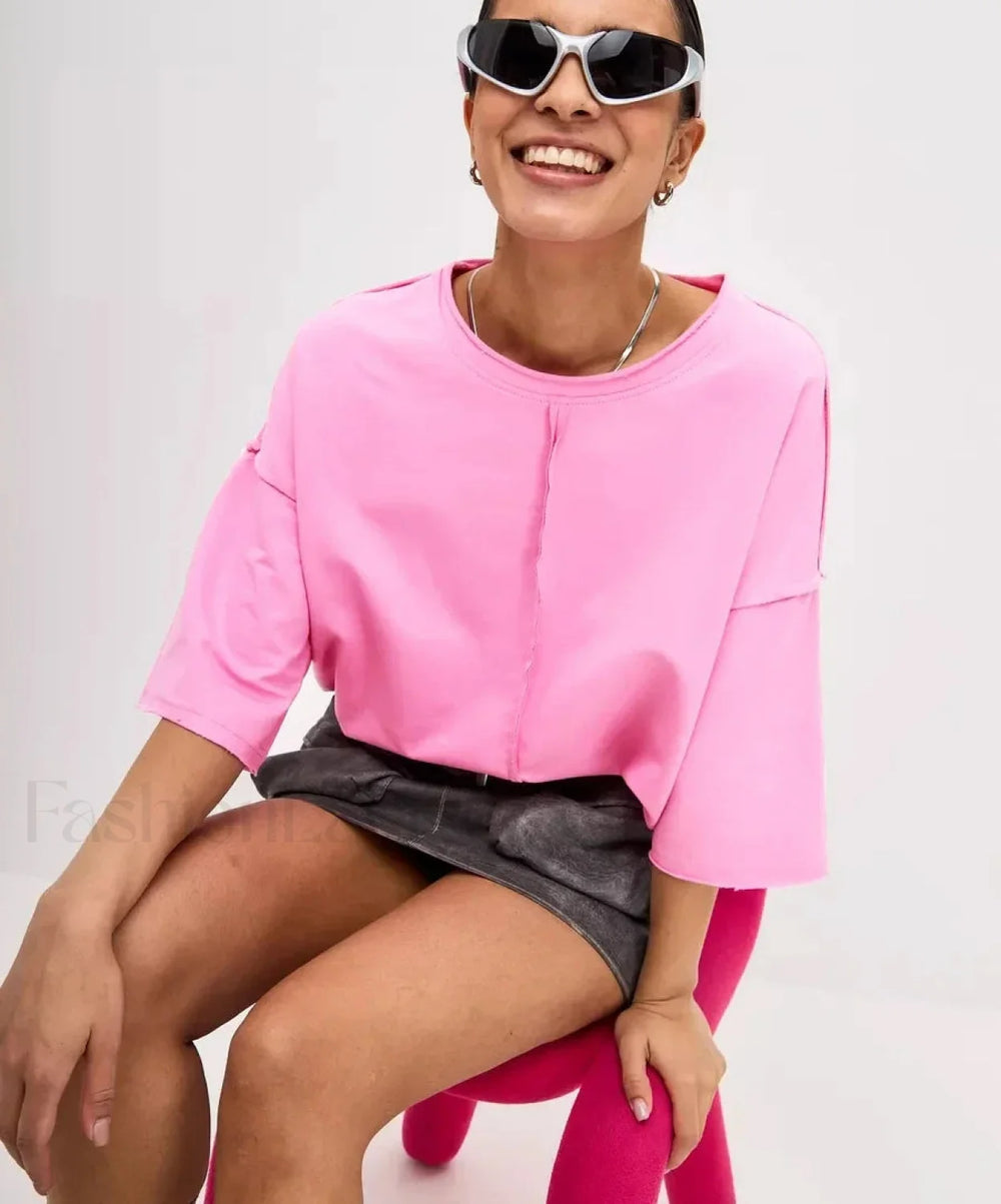 Casual Oversized Cotton Pink T Shirt