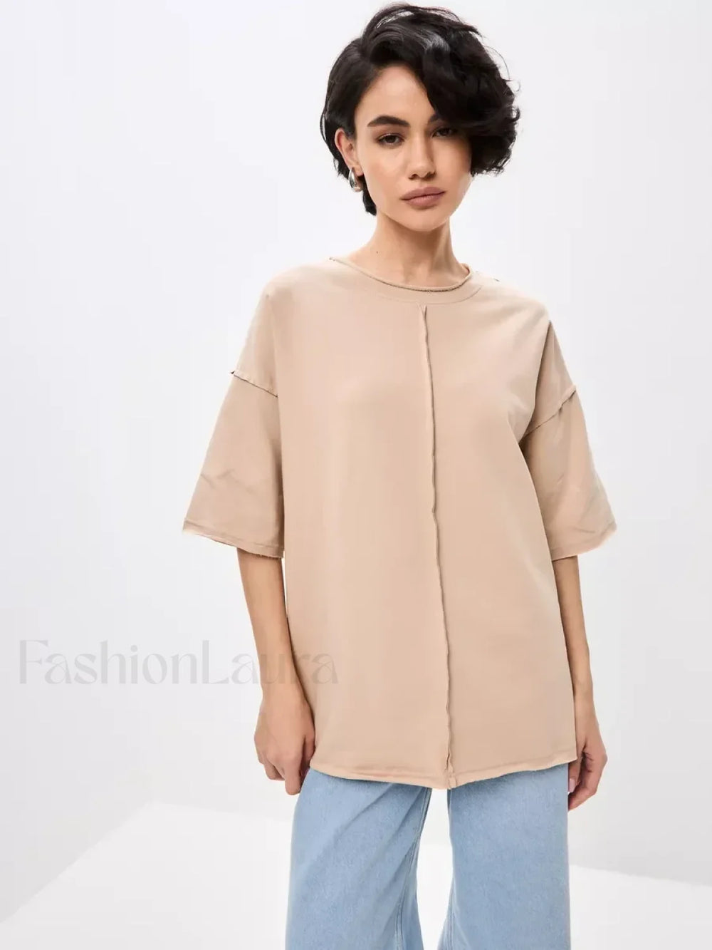 Casual Oversized Cotton Pink T Shirt Khaki / M
