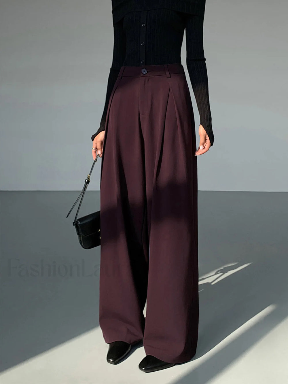 Casual Pleated Graceful Wide Leg Pants Burgundy / XS Pants