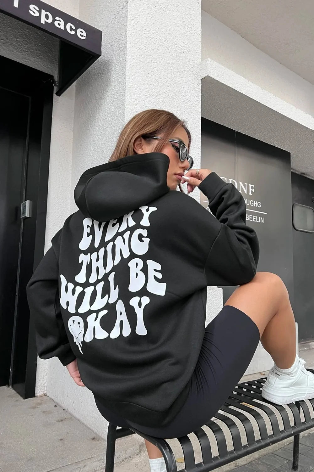 Casual Pocket Hooded Hoodie Black / S