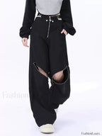 Casual Retro Black Cargo Pants for Halloween Gatherings