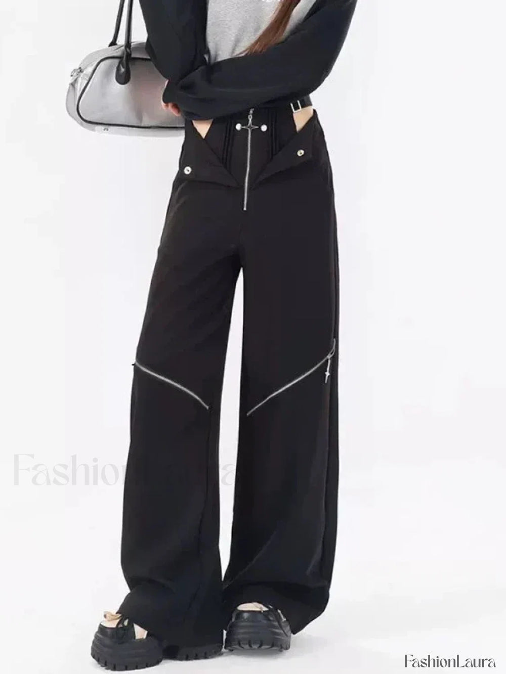 Casual Retro Black Cargo Pants for Halloween Gatherings