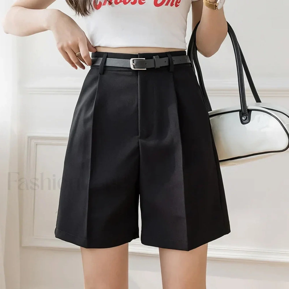 Casual Solid Color High Waist Zipper Shorts