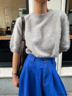 Casual Solid Color Short Sleeve Women’s Elegant Round Neck Loose Sweater Sweaters L