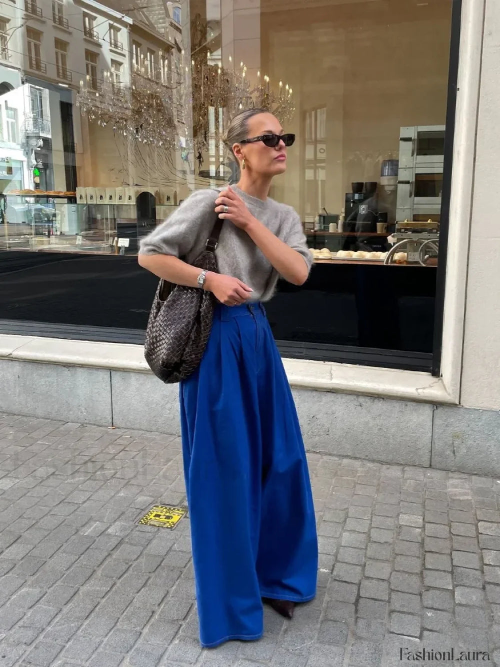 Casual Solid Color Short Sleeve Women’s Elegant Round Neck Loose Sweater Sweaters L