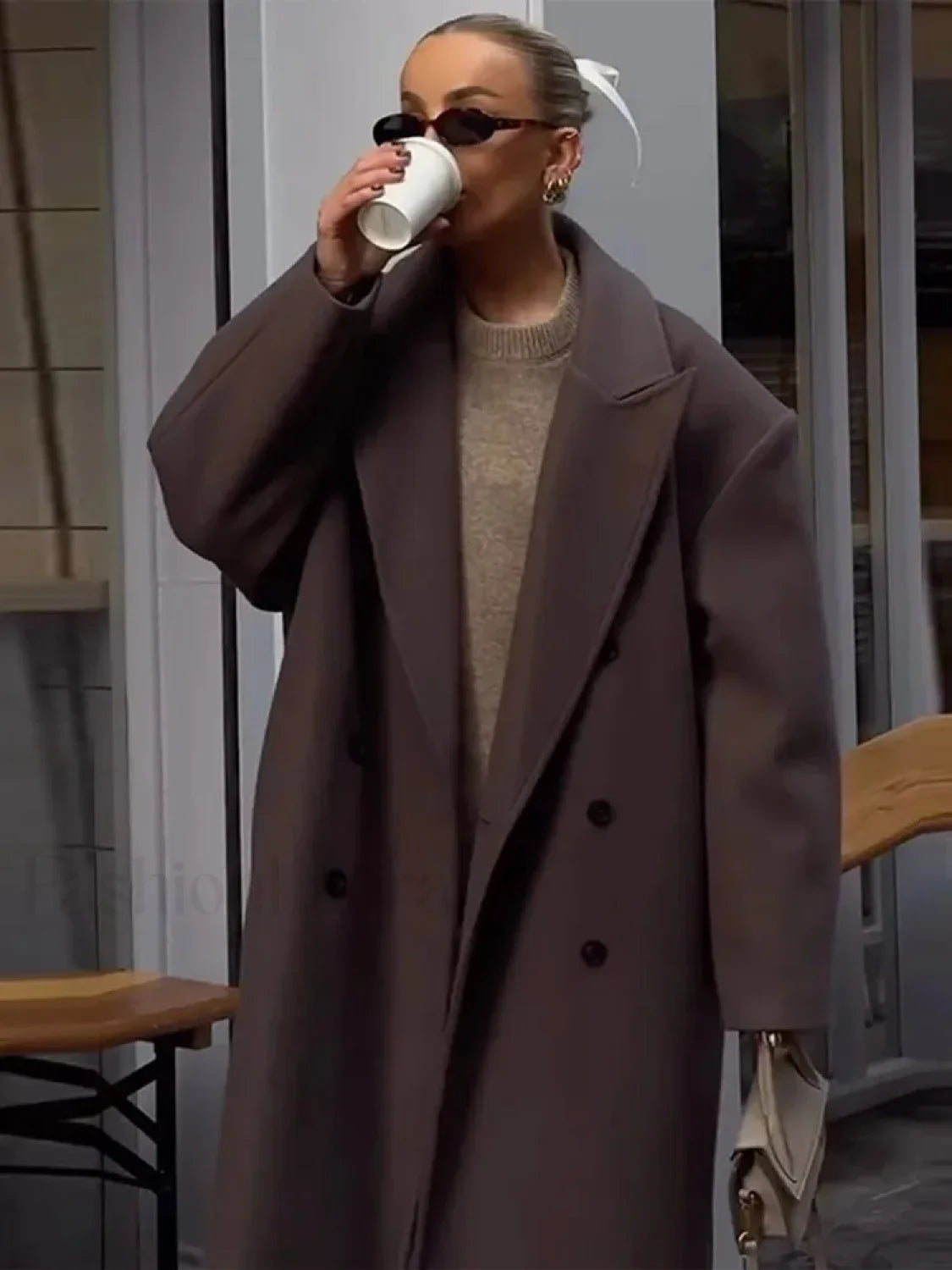 Casual Solid Double Breasted Long Overcoats