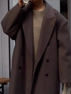 Casual Solid Double Breasted Long Overcoats