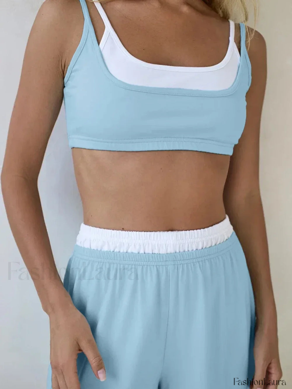 Casual Spaghetti Strap Crop Shorts Two Piece Set