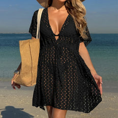 Casual Strap Hollow Knit Cover Up Black / One Size