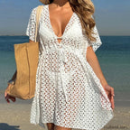 Casual Strap Hollow Knit Cover Up WHITE / One Size