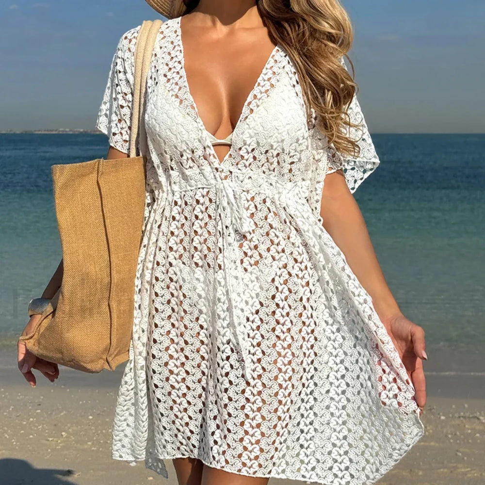 Casual Strap Hollow Knit Cover Up WHITE / One Size