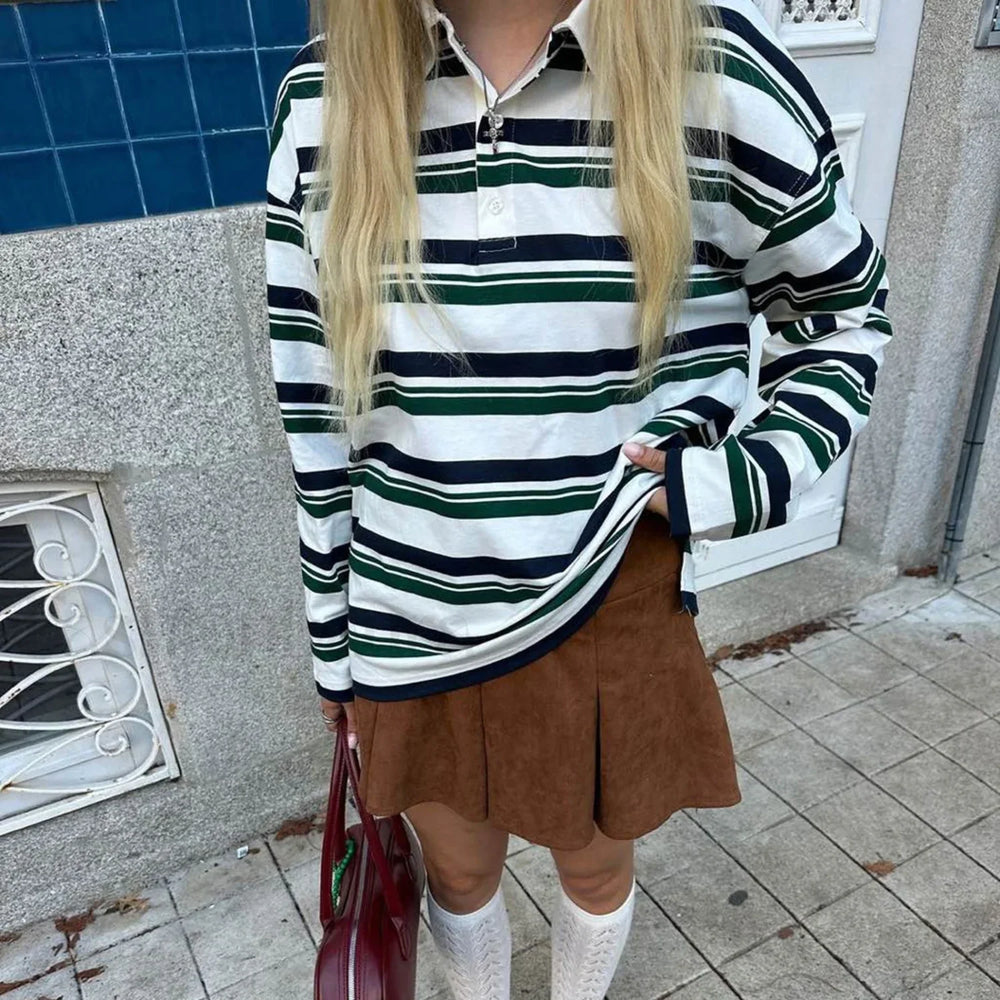 Casual Striped Long Sleeve T Shirt MULTI / S