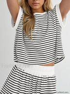 Casual Striped Shorts Two Piece Set
