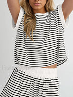Casual Striped Shorts Two Piece Set