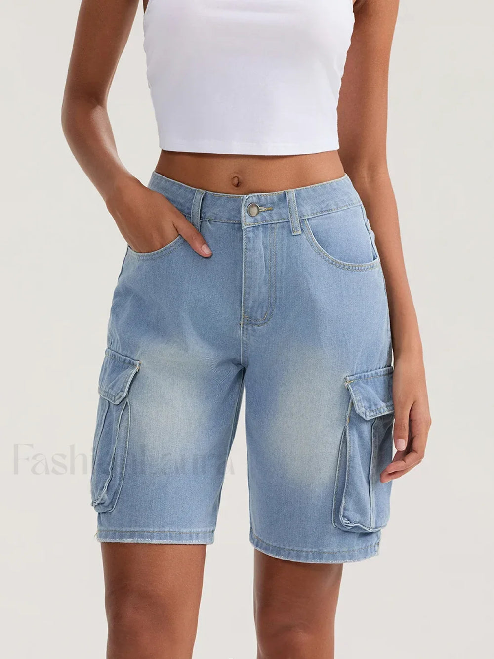 Casual Summer Denim Mid Rise Button Jeans Short