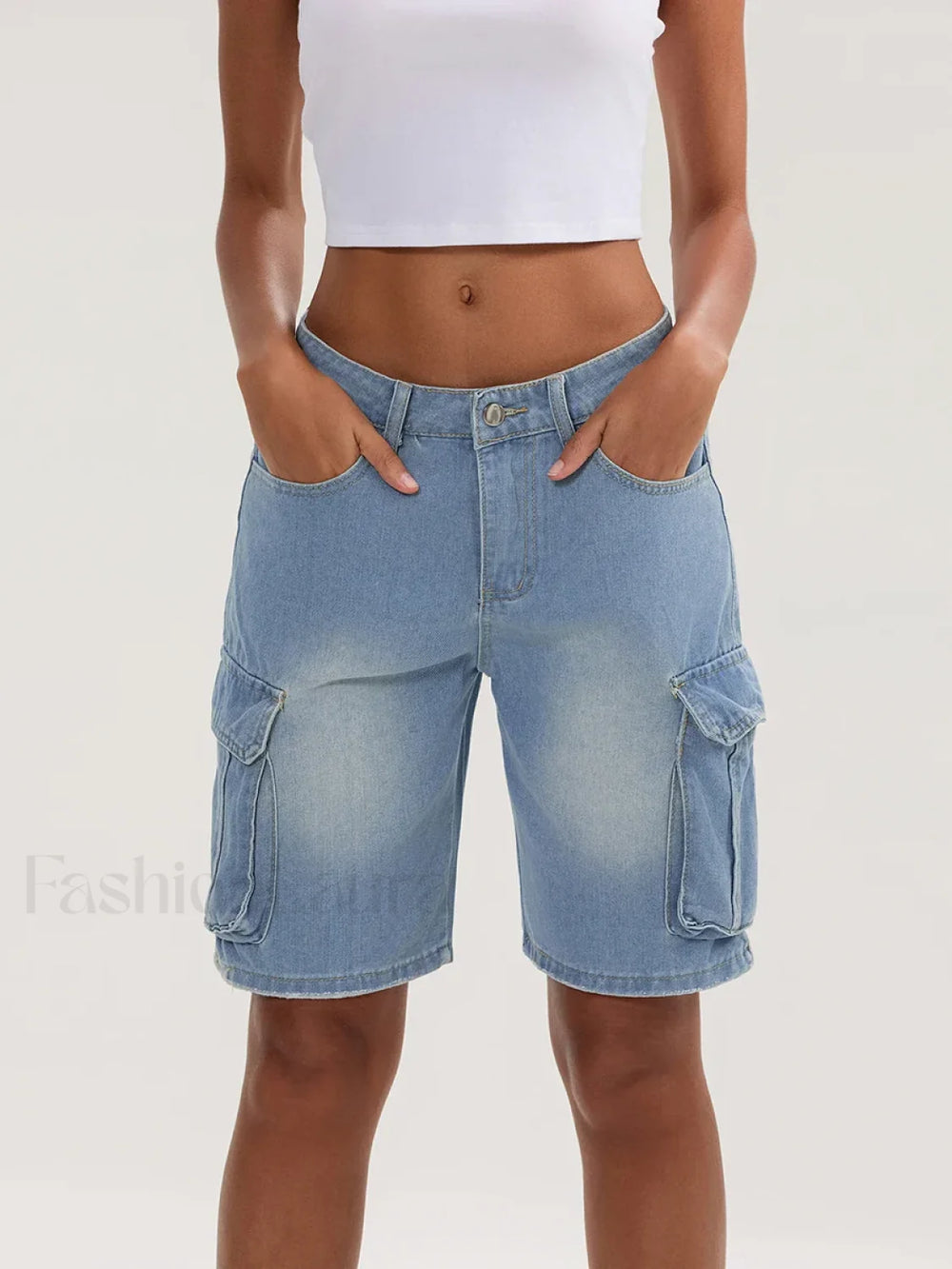 Casual Summer Denim Mid Rise Button Jeans Short SKY BLUE / S