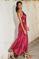 Catalina One Shoulder Charming Pleated Satin Dress