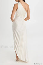 Catalina One Shoulder Charming Pleated Satin Dress