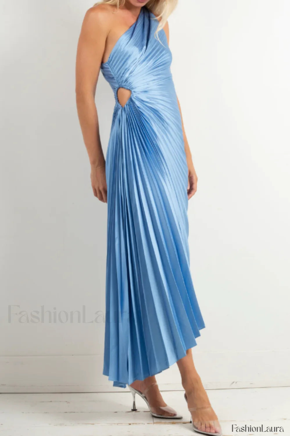 Catalina One Shoulder Charming Pleated Satin Dress S / Fresco