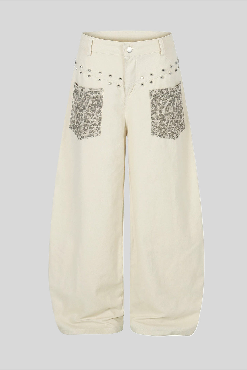 Leopard Pocket Stud Wide Leg Jeans