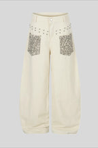 Leopard Pocket Stud Wide Leg Jeans