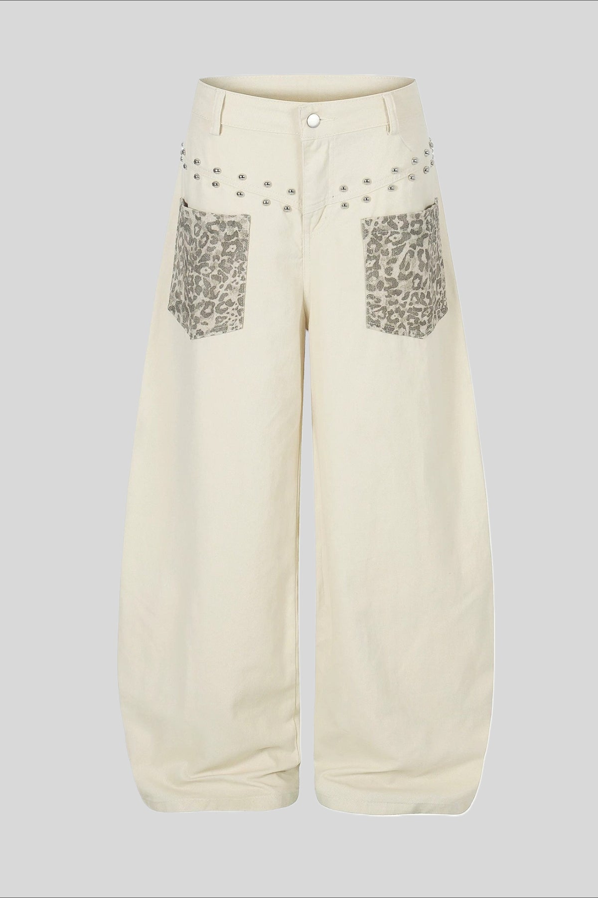 Leopard Pocket Stud Wide Leg Jeans
