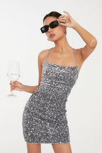 Sequin Slip Backless Bodycon Cocktail Dress XS / Grey