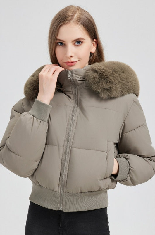 Plush Hooded Faux Fur Collar Puffer Jacket Main image